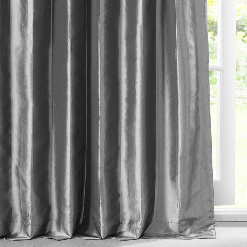 Graphite Solid Faux Silk Taffeta Custom Curtain