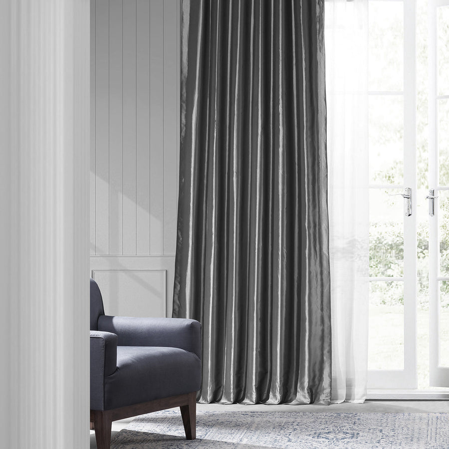 Graphite Solid Faux Silk Taffeta Curtain
