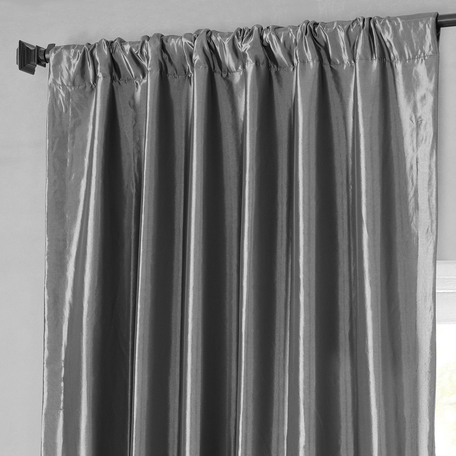Graphite Solid Faux Silk Taffeta Custom Curtain