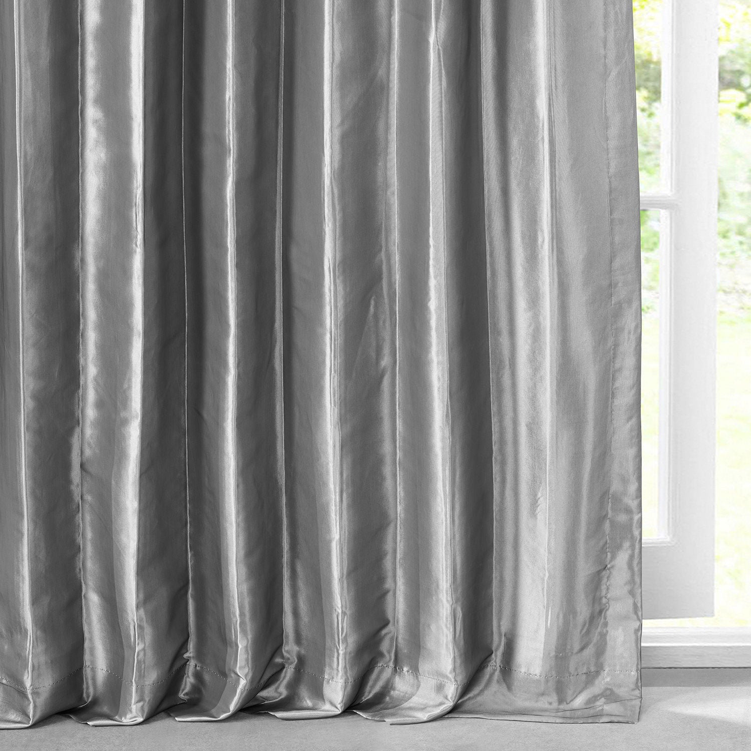 Platinum Solid Faux Silk Taffeta Custom Curtain