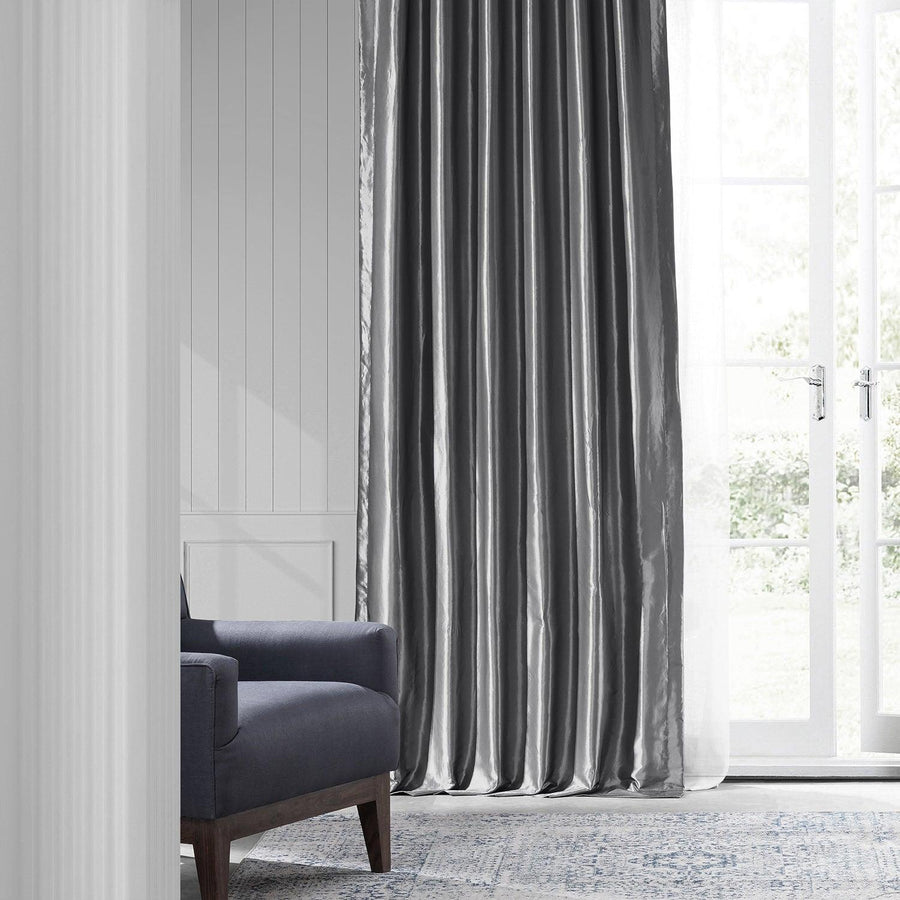 Platinum Solid Faux Silk Taffeta Room Darkening Curtain