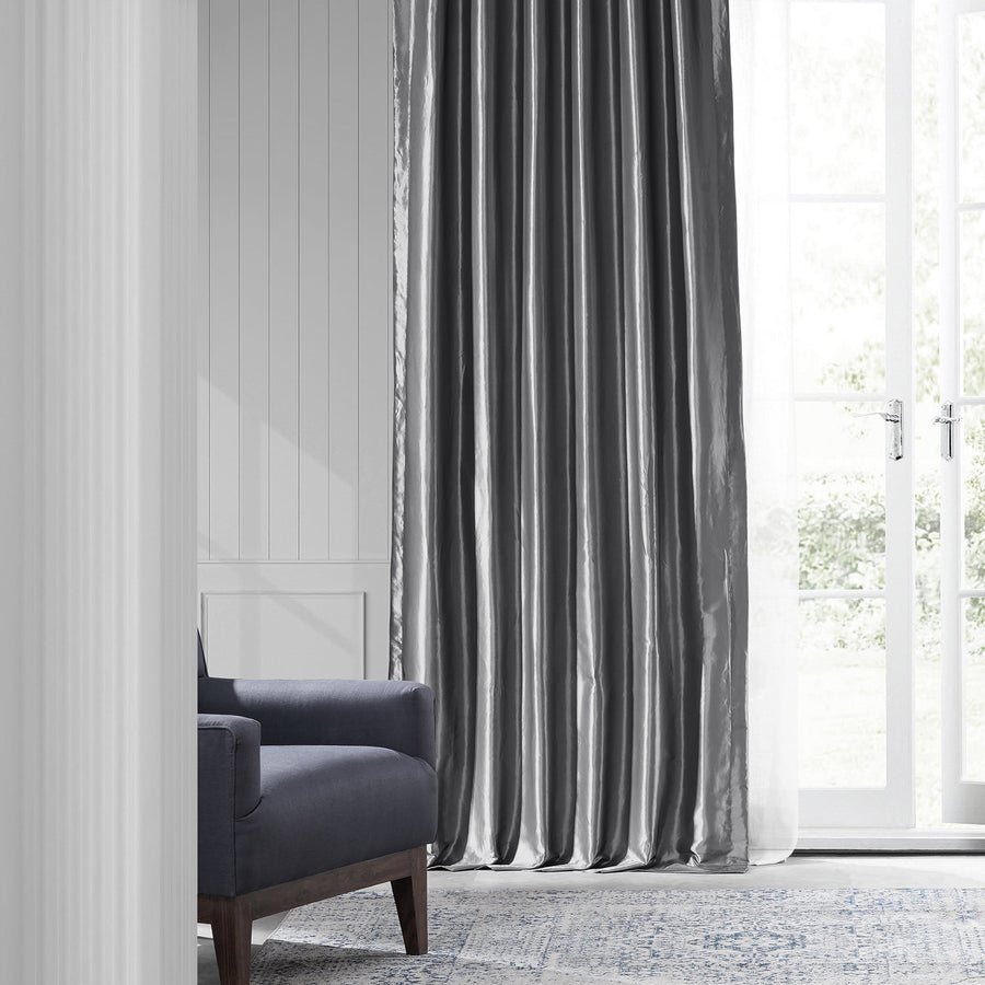 Platinum Solid Faux Silk Taffeta Curtain