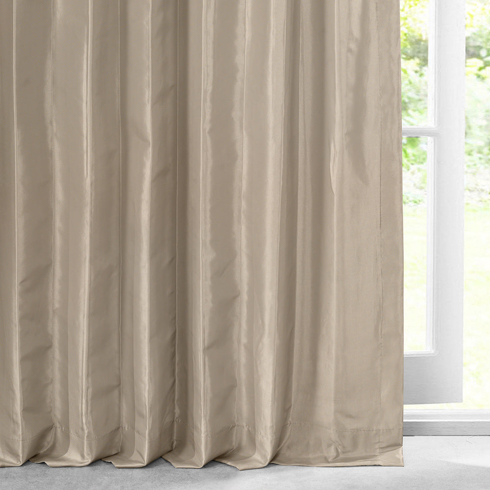 Antique Beige Solid Faux Silk Taffeta Custom Curtain