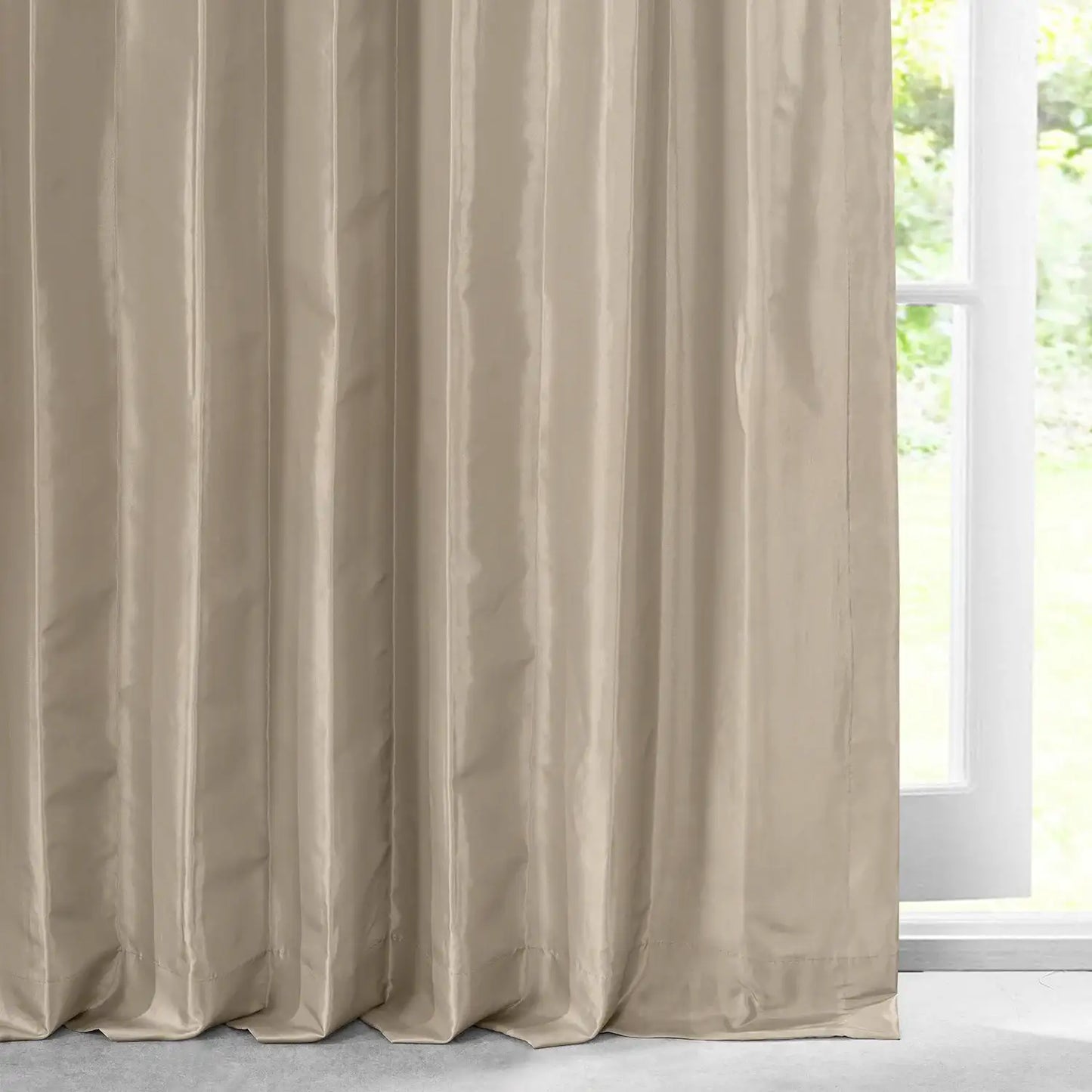 Antique Beige Solid Faux Silk Taffeta Custom Curtain