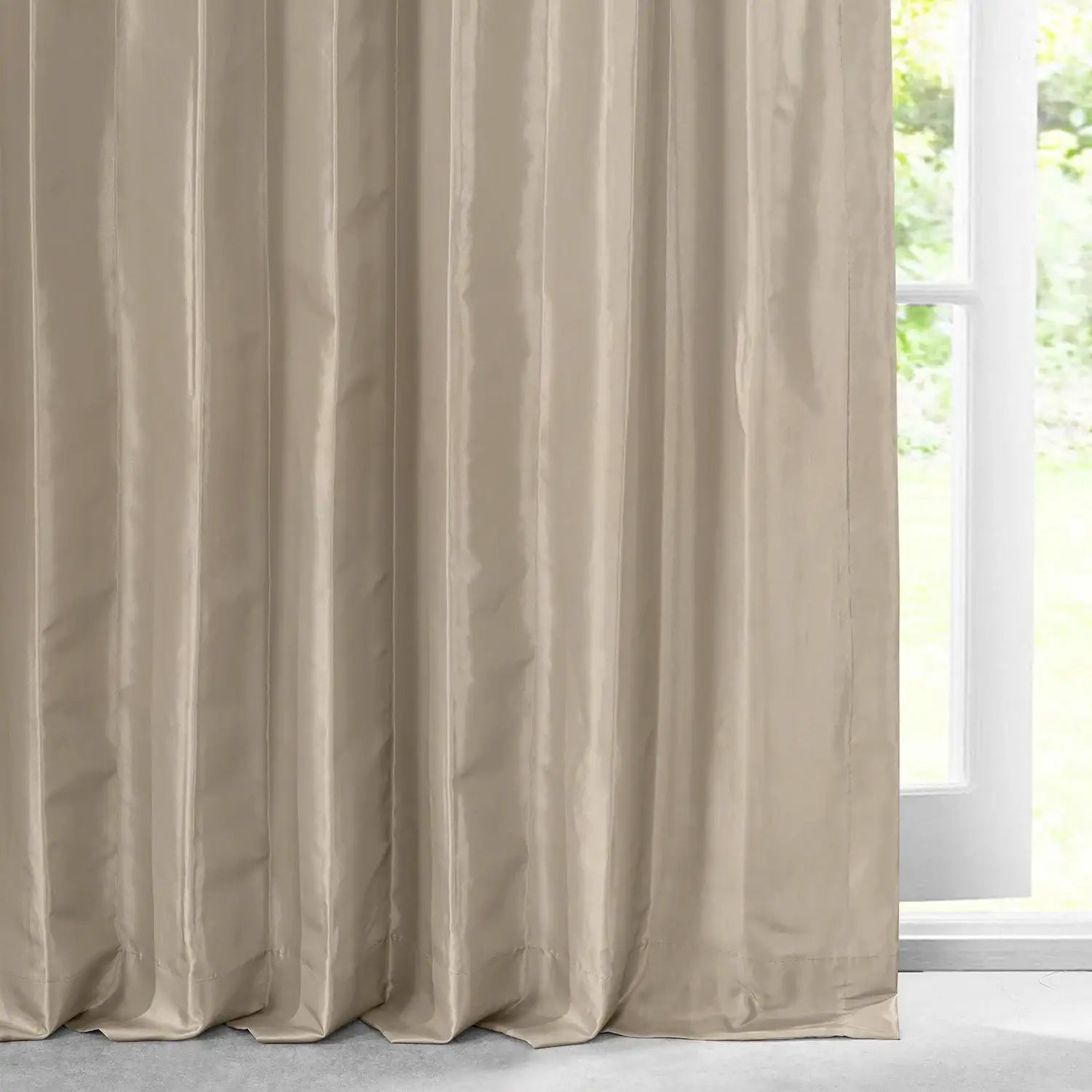 Antique Beige Solid Faux Silk Taffeta Custom Curtain