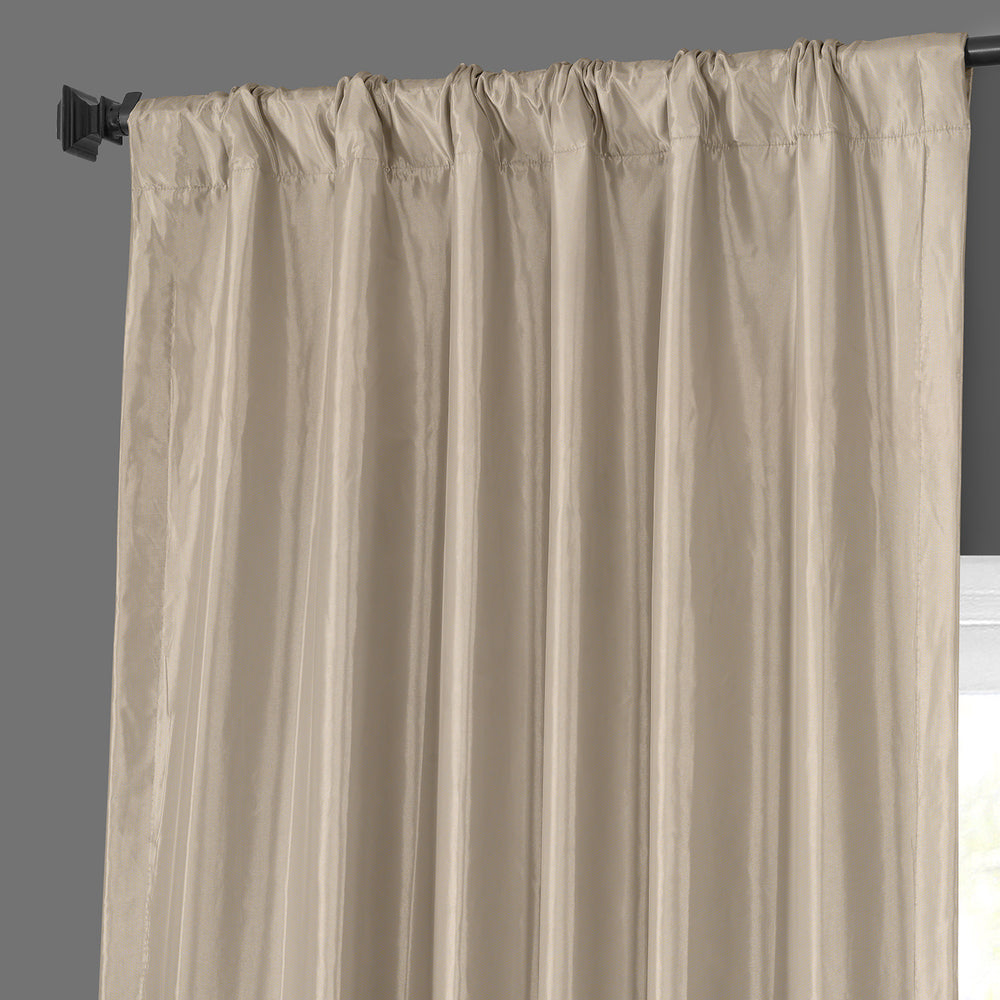 Antique Beige Solid Faux Silk Taffeta Custom Curtain