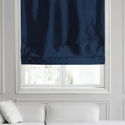 Navy Blue Solid Faux Silk Taffeta Roman Shade