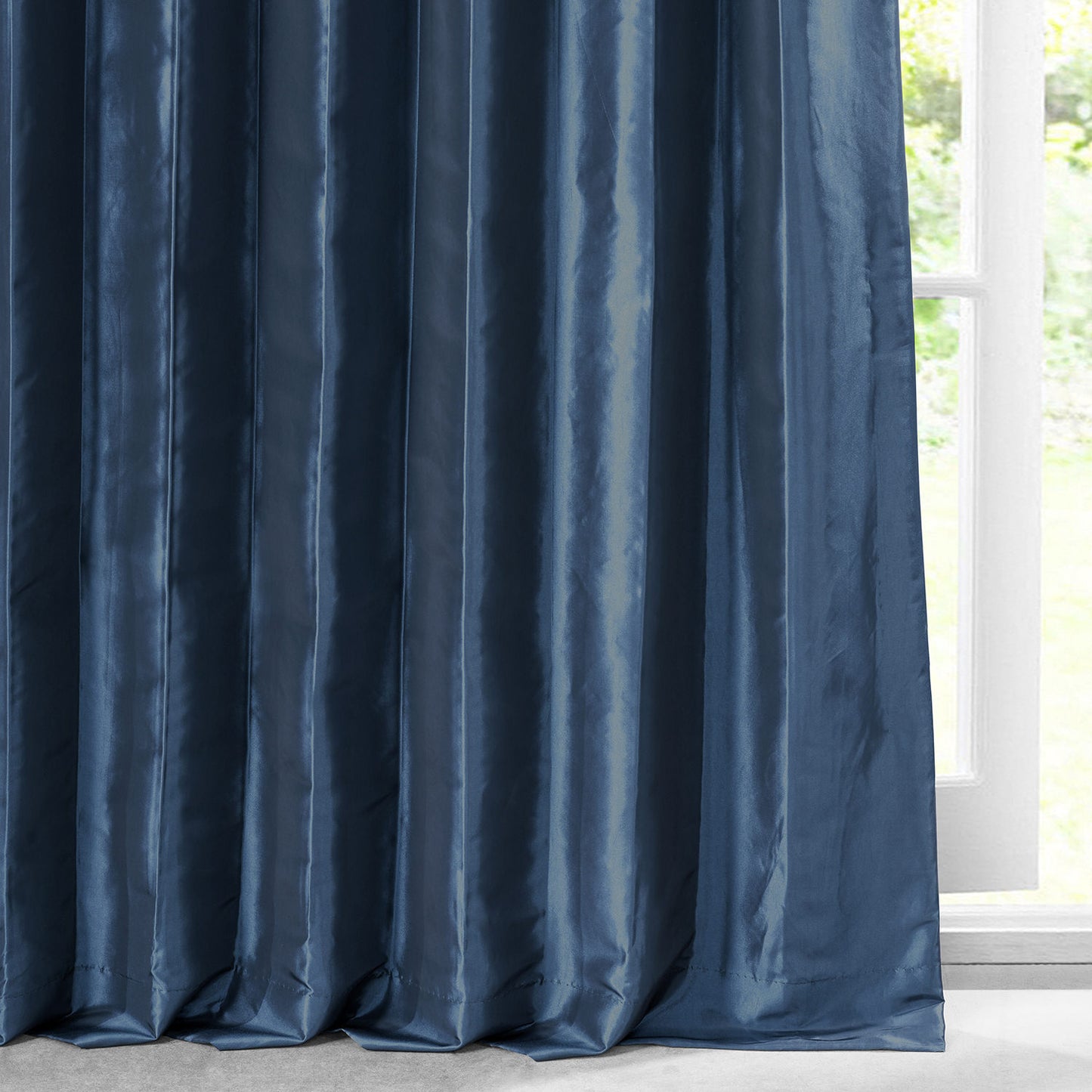 Navy Blue Solid Faux Silk Taffeta Custom Curtain