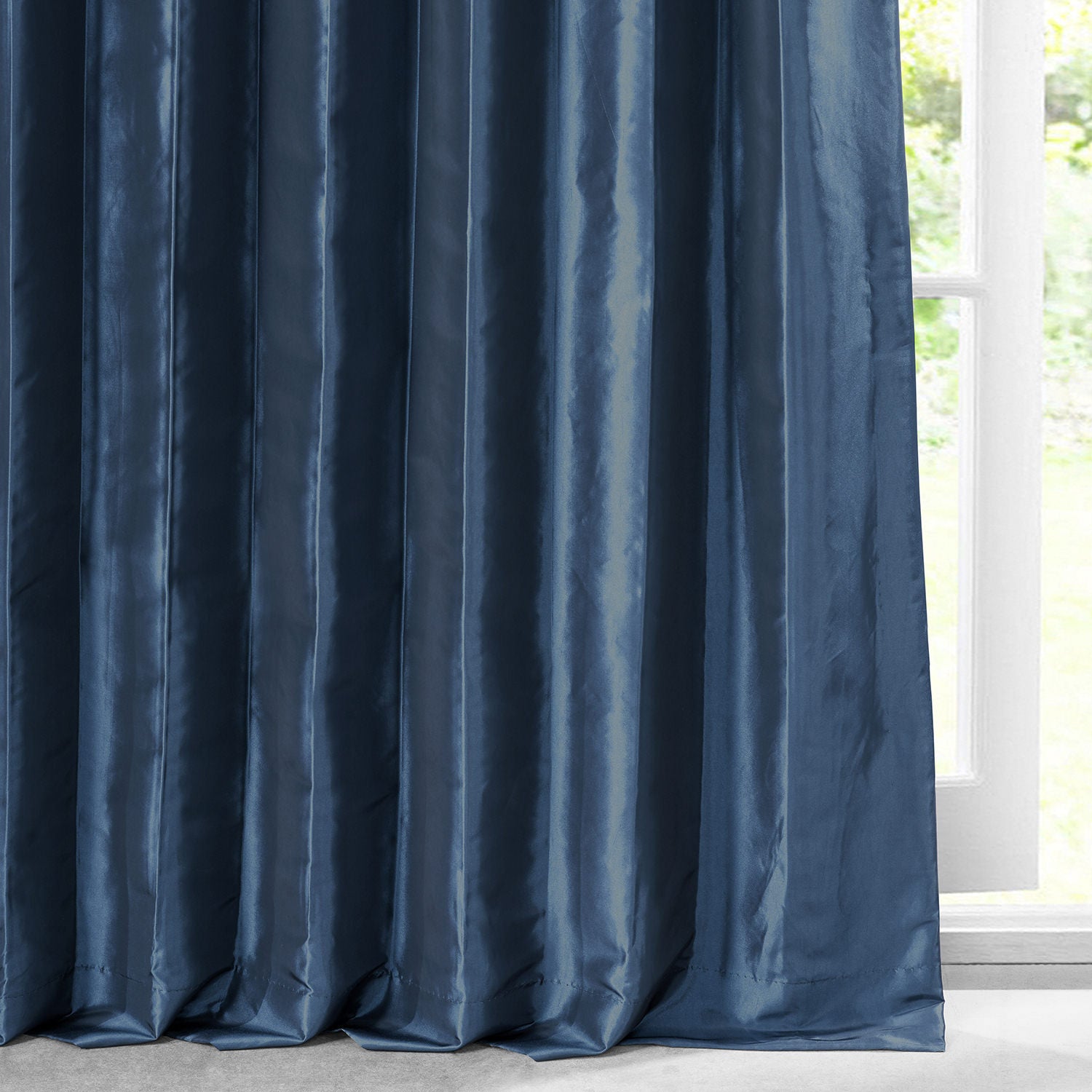 Navy Blue Solid Faux Silk Taffeta Custom Curtain