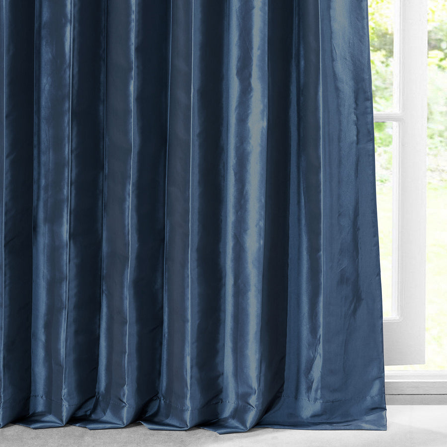 Navy Blue Solid Faux Silk Taffeta Custom Curtain