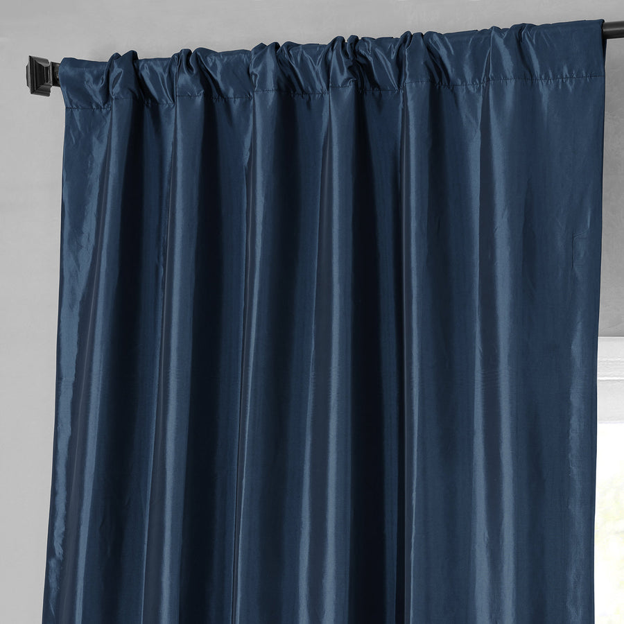 Navy Blue Solid Faux Silk Taffeta Custom Curtain