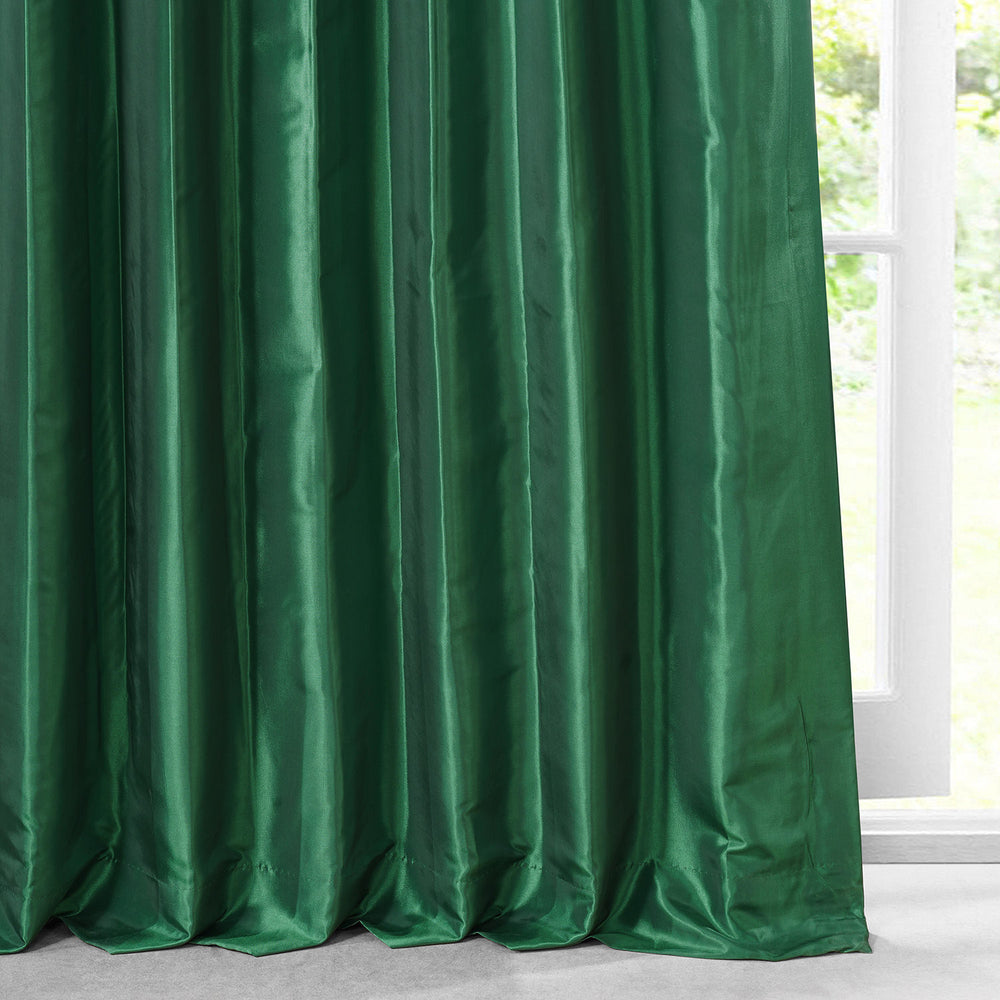 Emerald Green Solid Faux Silk Taffeta Custom Curtain