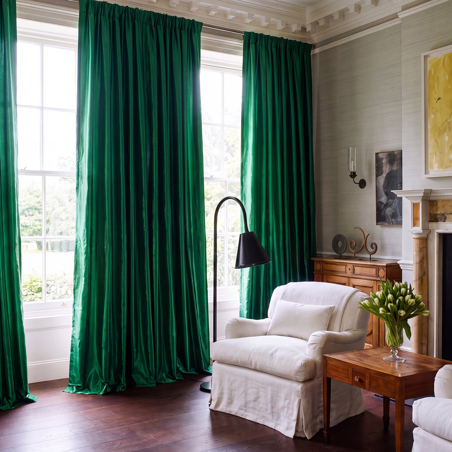 Emerald Green Solid Faux Silk Taffeta Custom Curtain