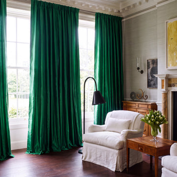 Emerald Green Solid Faux Silk Taffeta Custom Curtain