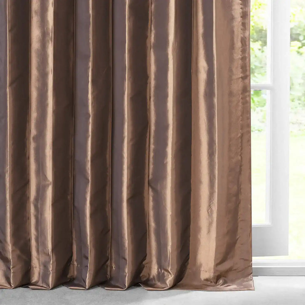 Copper Brown Solid Faux Silk Taffeta Custom Curtain