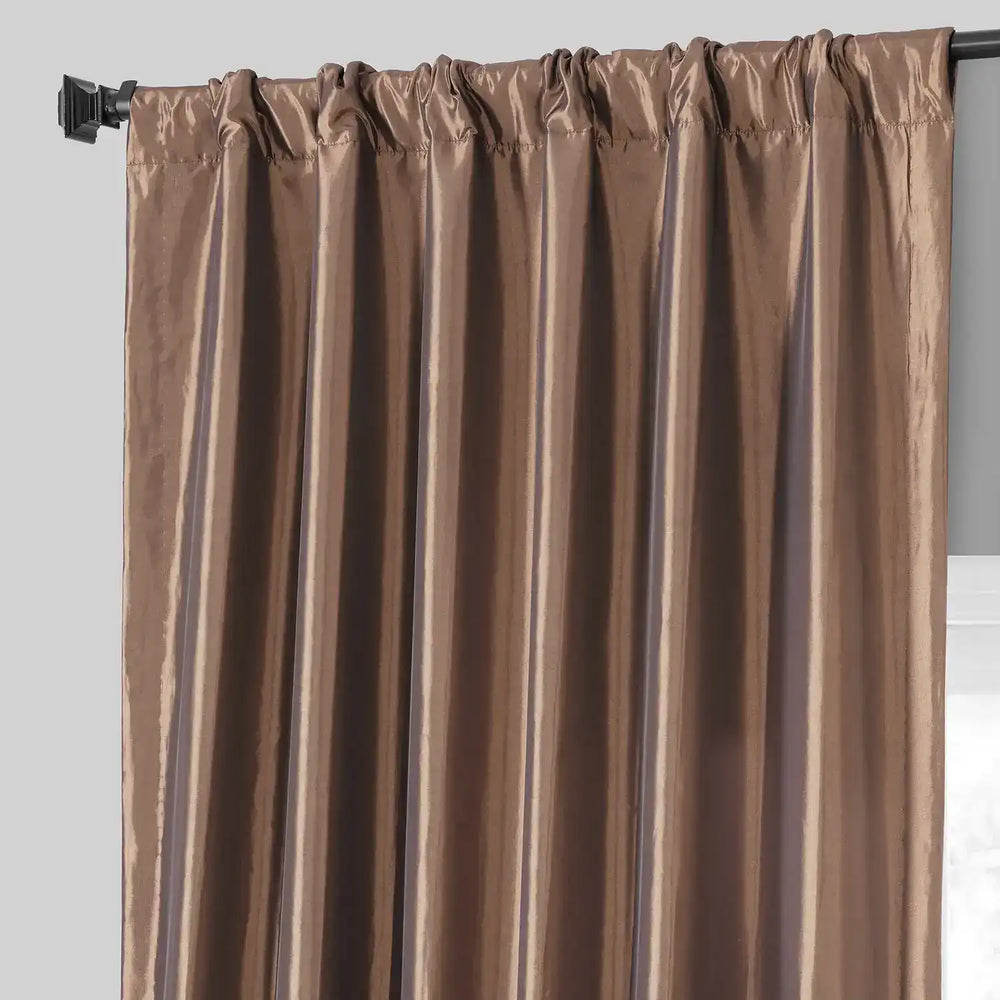 Copper Brown Solid Faux Silk Taffeta Custom Curtain