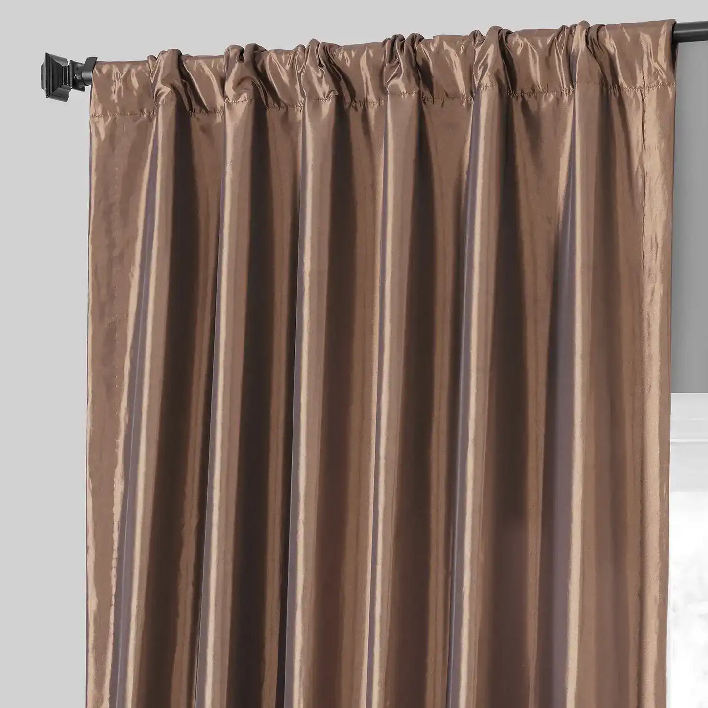 Copper Brown Solid Faux Silk Taffeta Custom Curtain