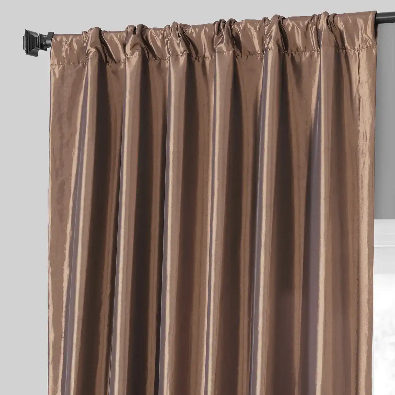 Copper Brown Solid Faux Silk Taffeta Custom Curtain