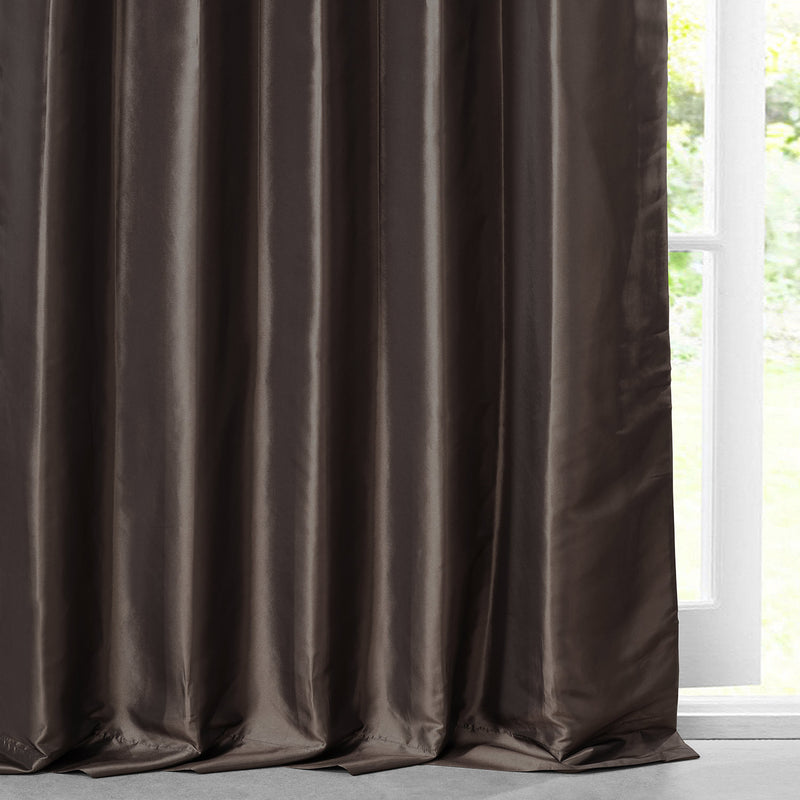 Mushroom Solid Faux Silk Taffeta Custom Curtain