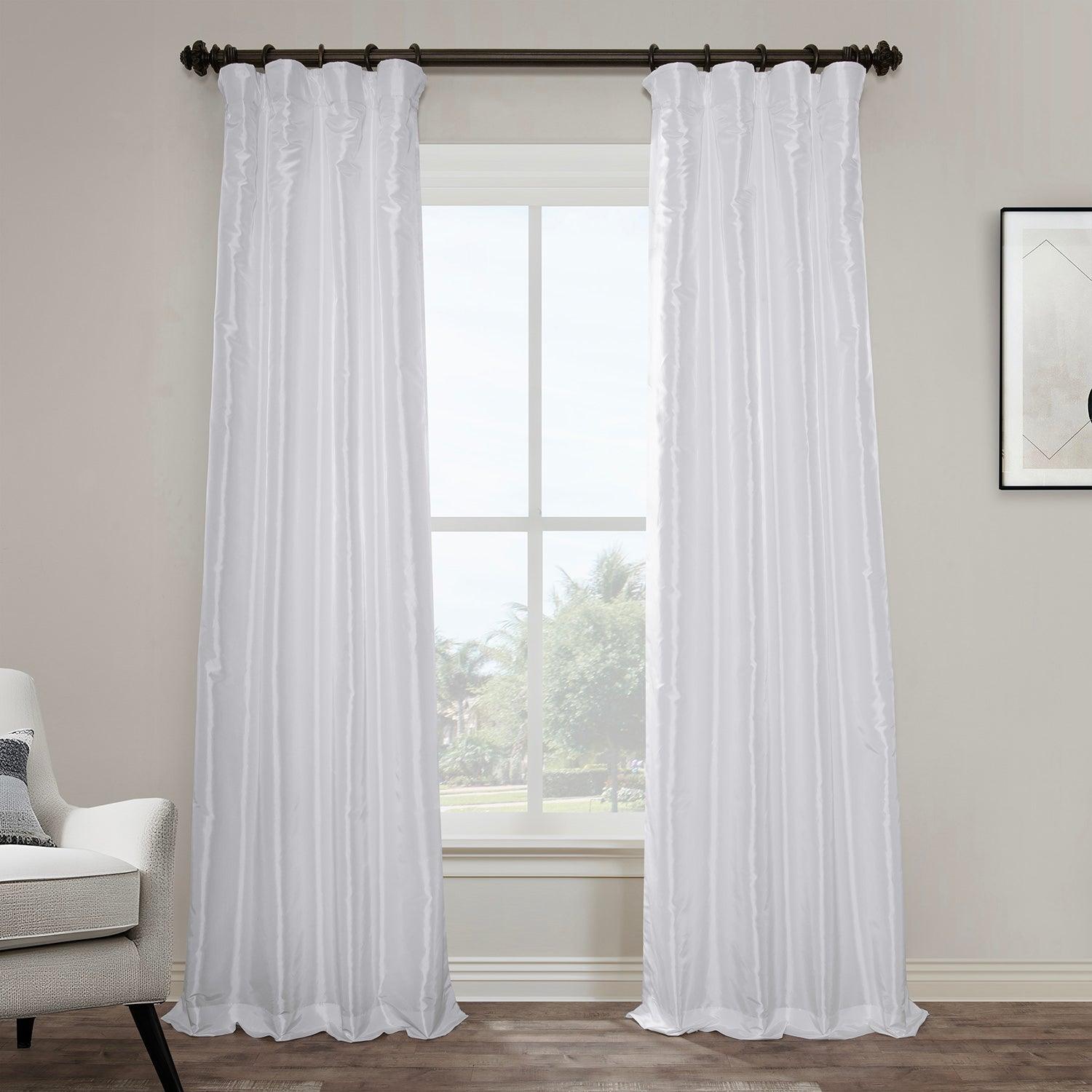 White Solid Faux Silk Taffeta Room Darkening Curtain - HalfPriceDrapes.com