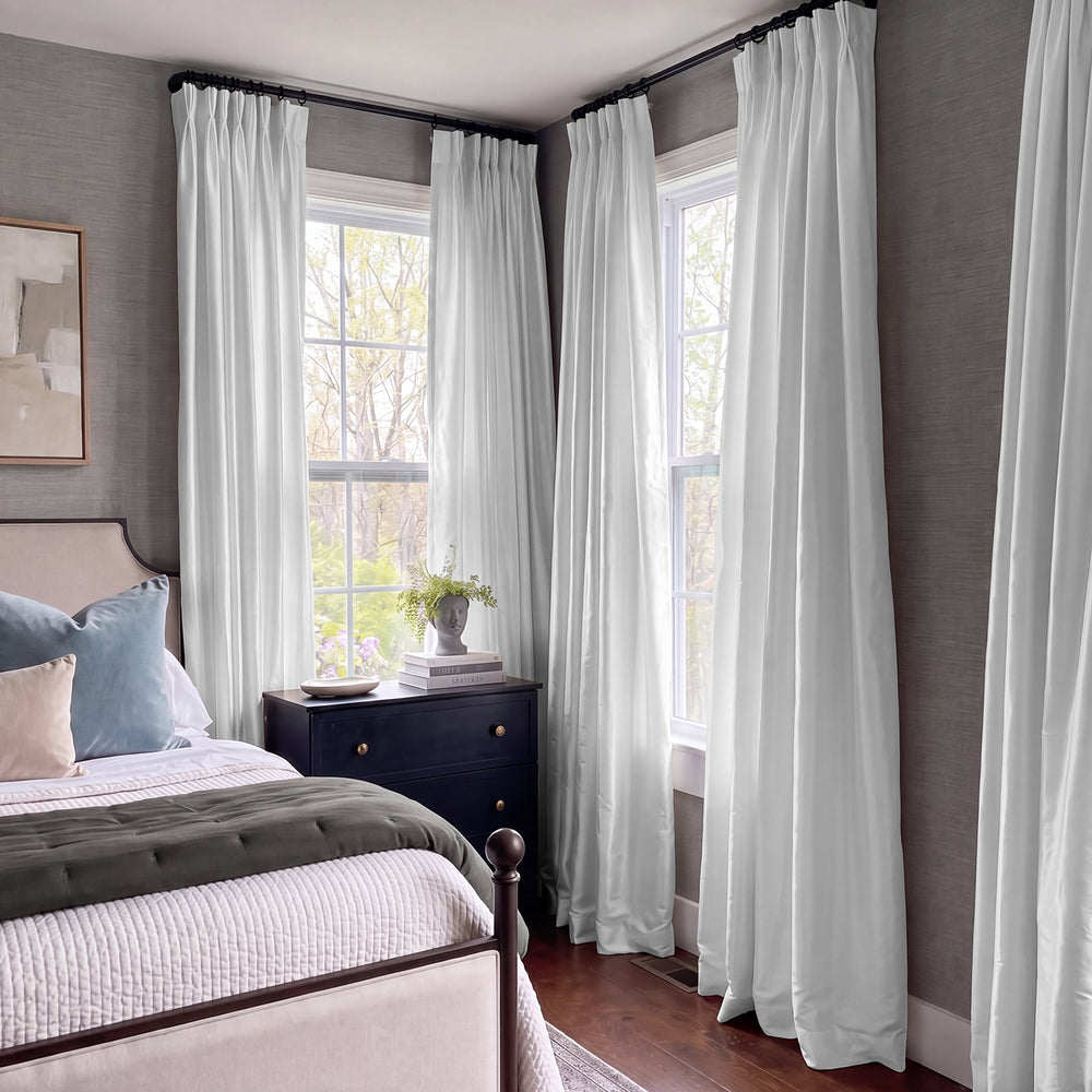 White Solid Faux Silk Taffeta Custom Curtain