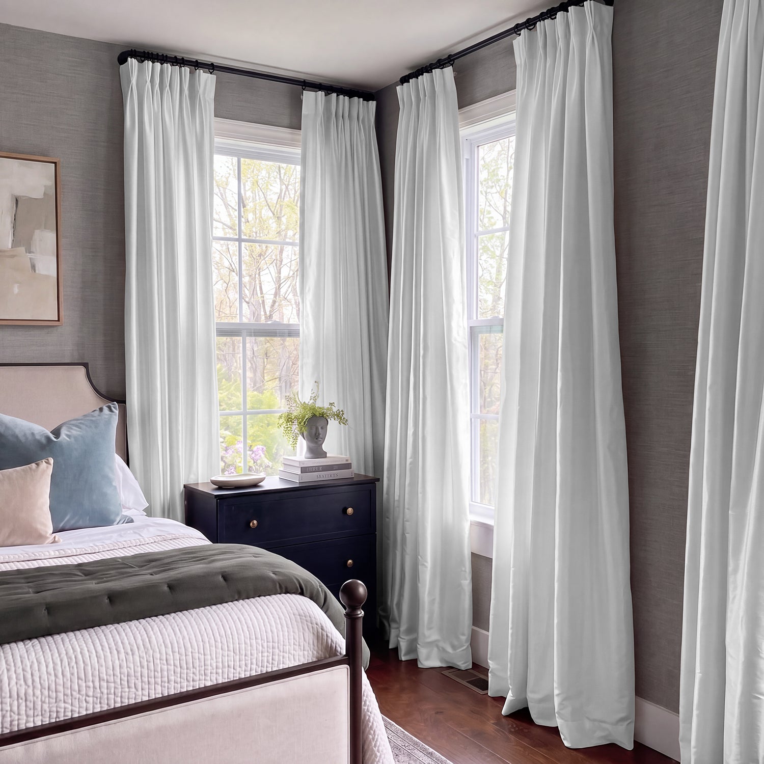White Solid Faux Silk Taffeta Custom Curtain
