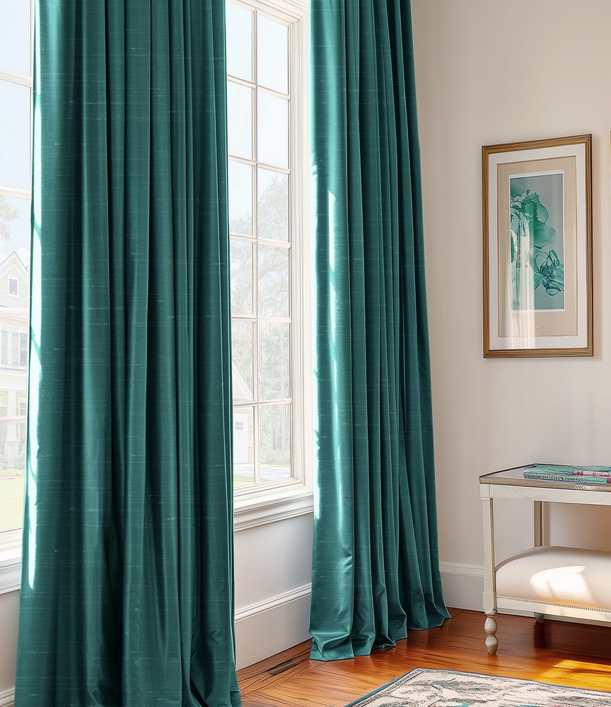 Peacock Vintage Textured Faux Dupioni Silk Custom Curtain