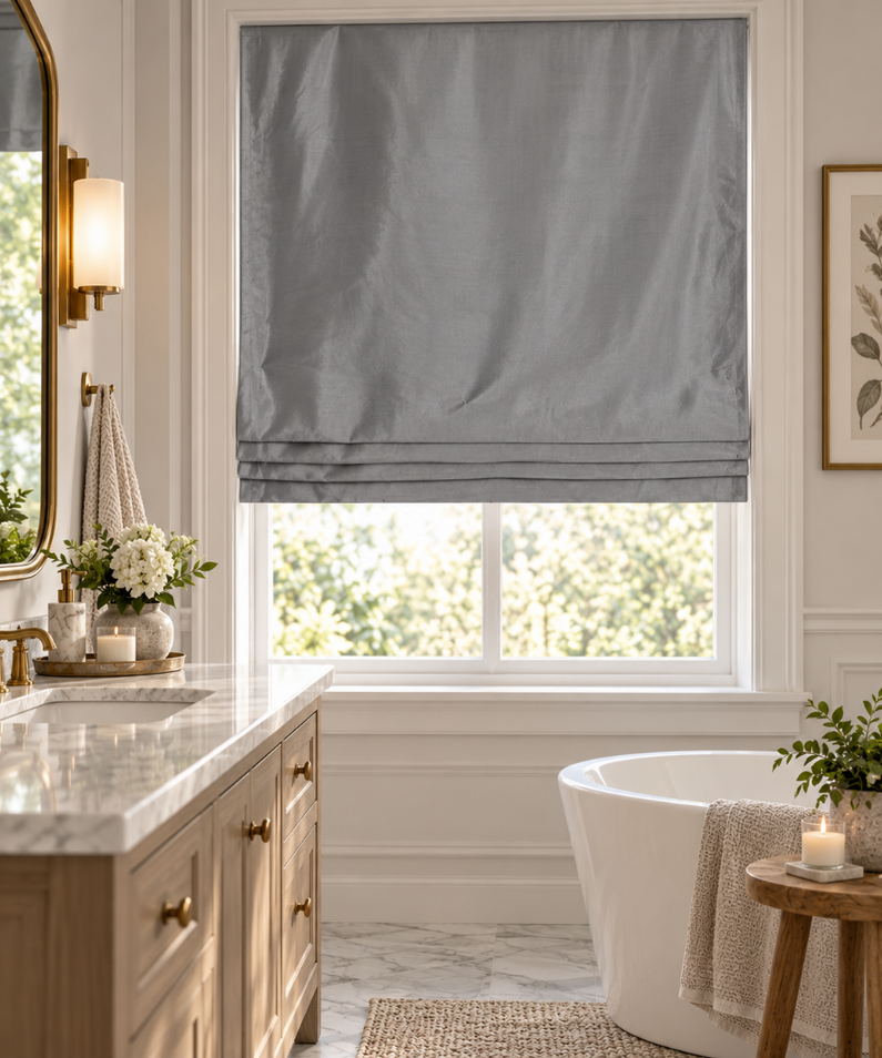 Platinum Solid Faux Silk Taffeta Roman Shade