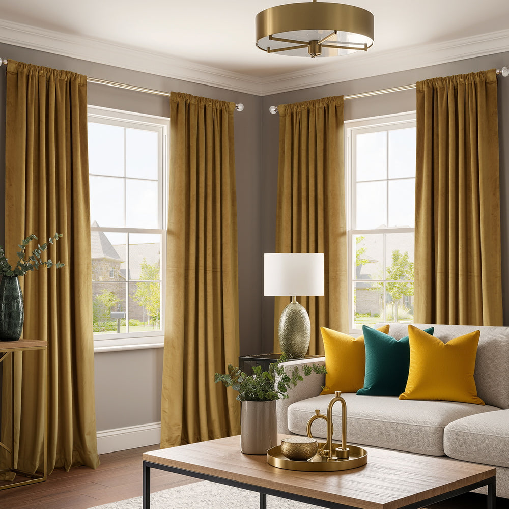 Retro Gold Heritage Plush Velvet Custom Curtain