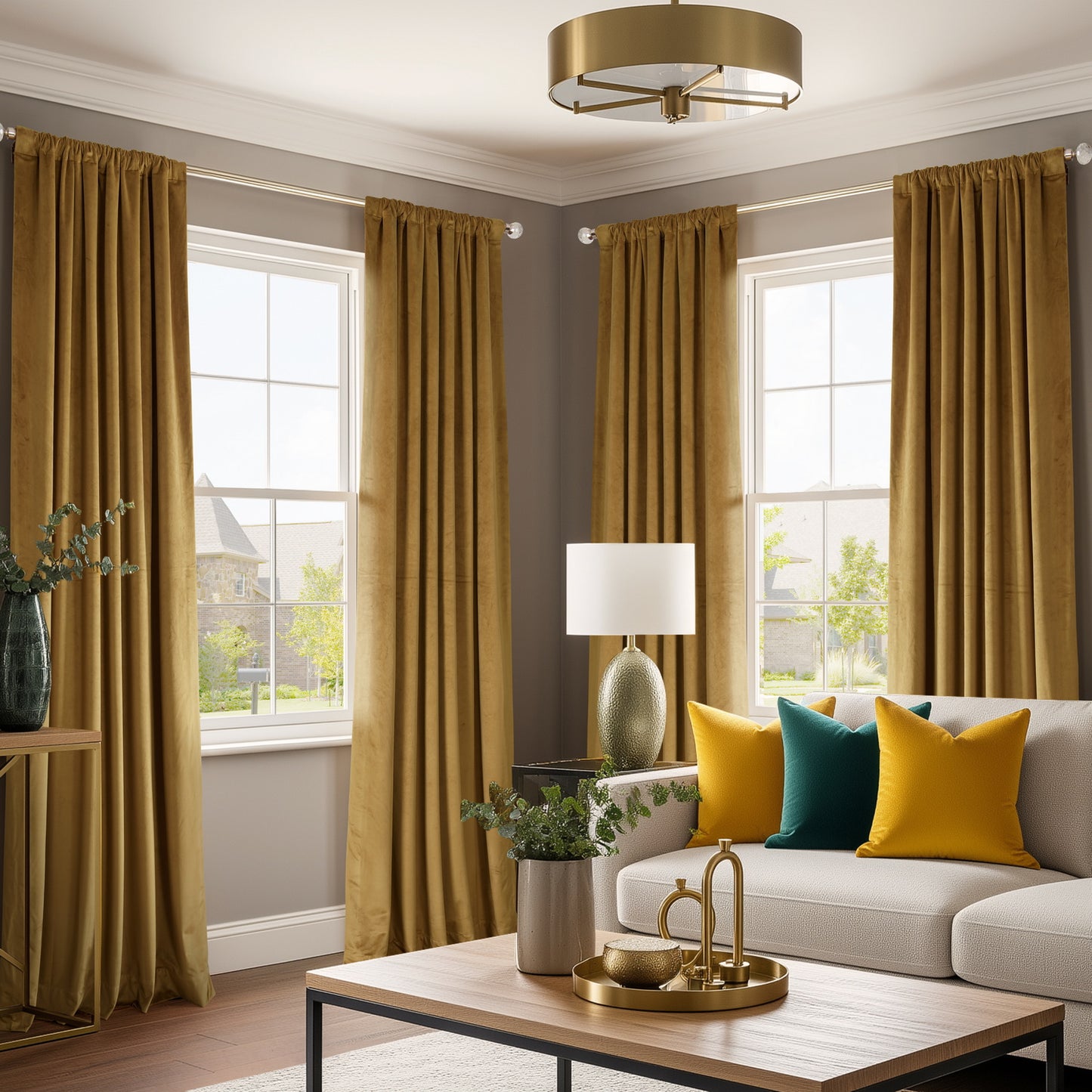 Retro Gold Heritage Plush Velvet Custom Curtain