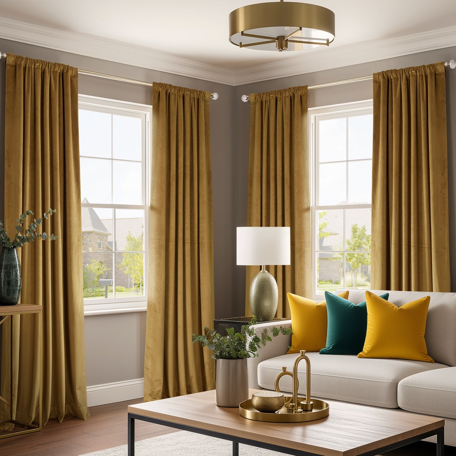 Retro Gold Heritage Plush Velvet Custom Curtain
