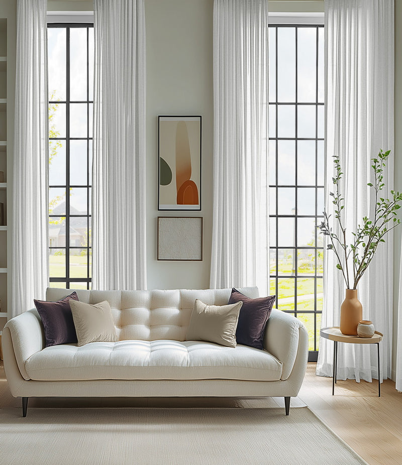 Rice White Heavy Faux Linen Custom Curtain