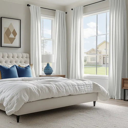 Rice White Heavy Faux Linen Custom Curtain