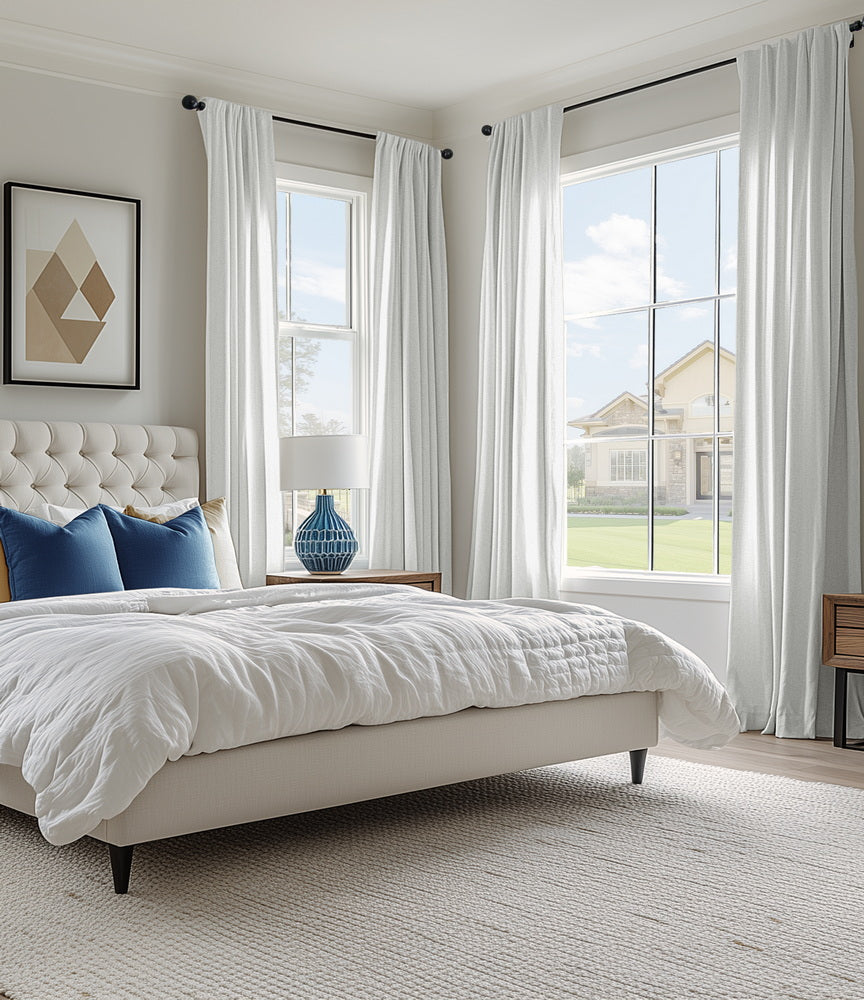 Rice White Heavy Faux Linen Custom Curtain