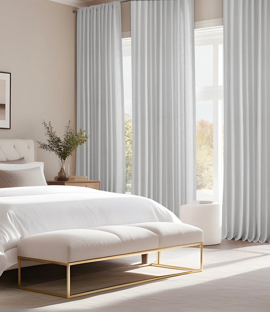 Rice White Heavy Faux Linen Custom Curtain