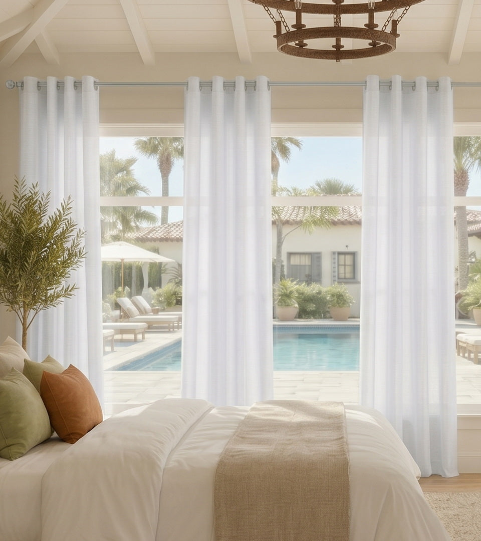 Modern custom grommet curtains displayed in a bright contemporary room.