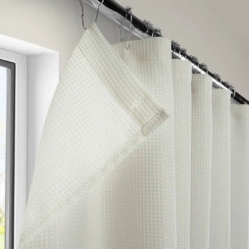 Off-White Modern Waffle & Heavyweight Fabric Shower Curtain