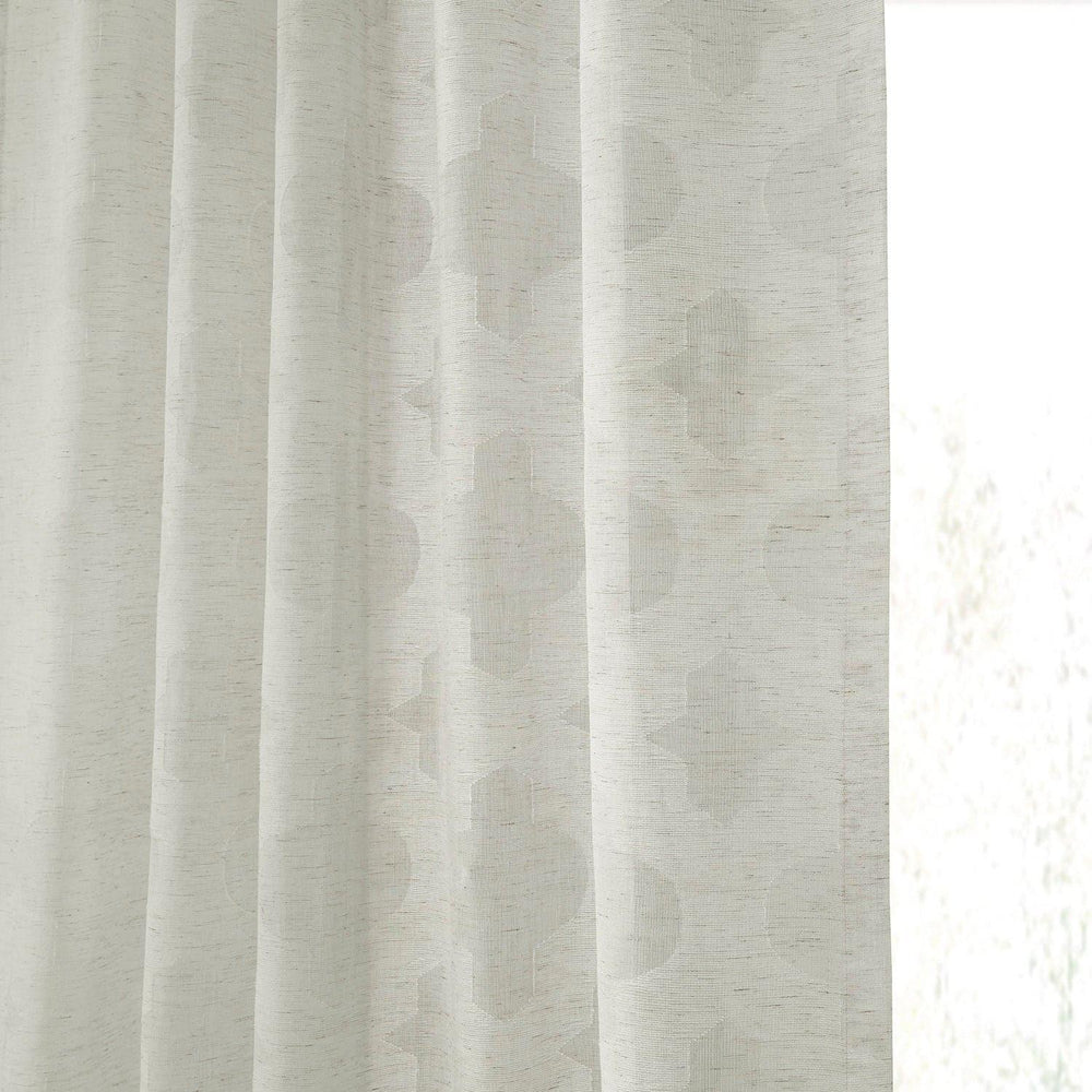 Calais Tile Cream Patterned Faux Linen Sheer Curtain - HalfPriceDrapes.com