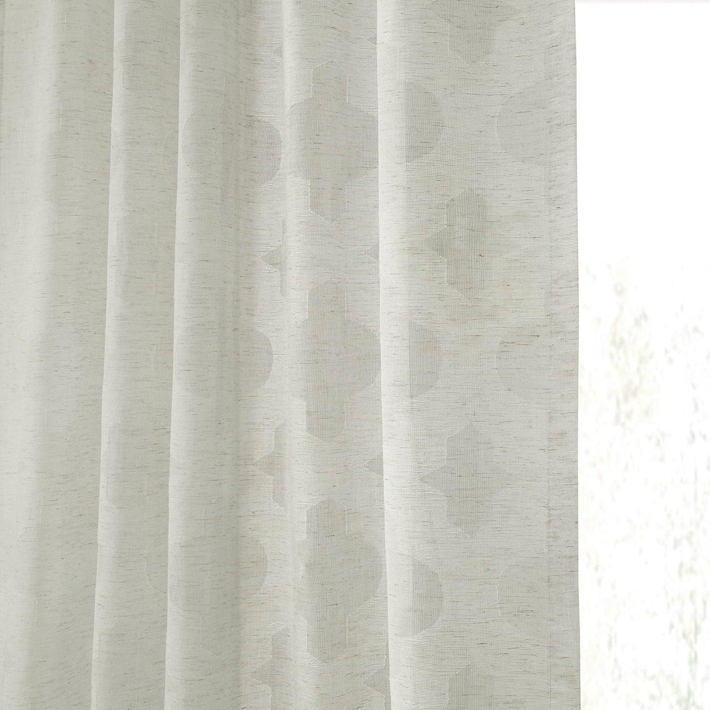 Calais Tile Cream Patterned Faux Linen Sheer Curtain - HalfPriceDrapes.com