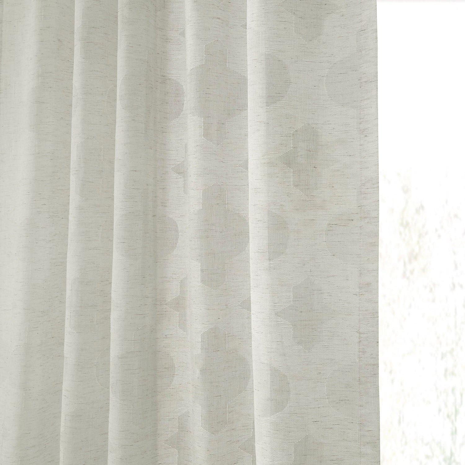 Calais Tile Cream Patterned Faux Linen Sheer Curtain - HalfPriceDrapes.com