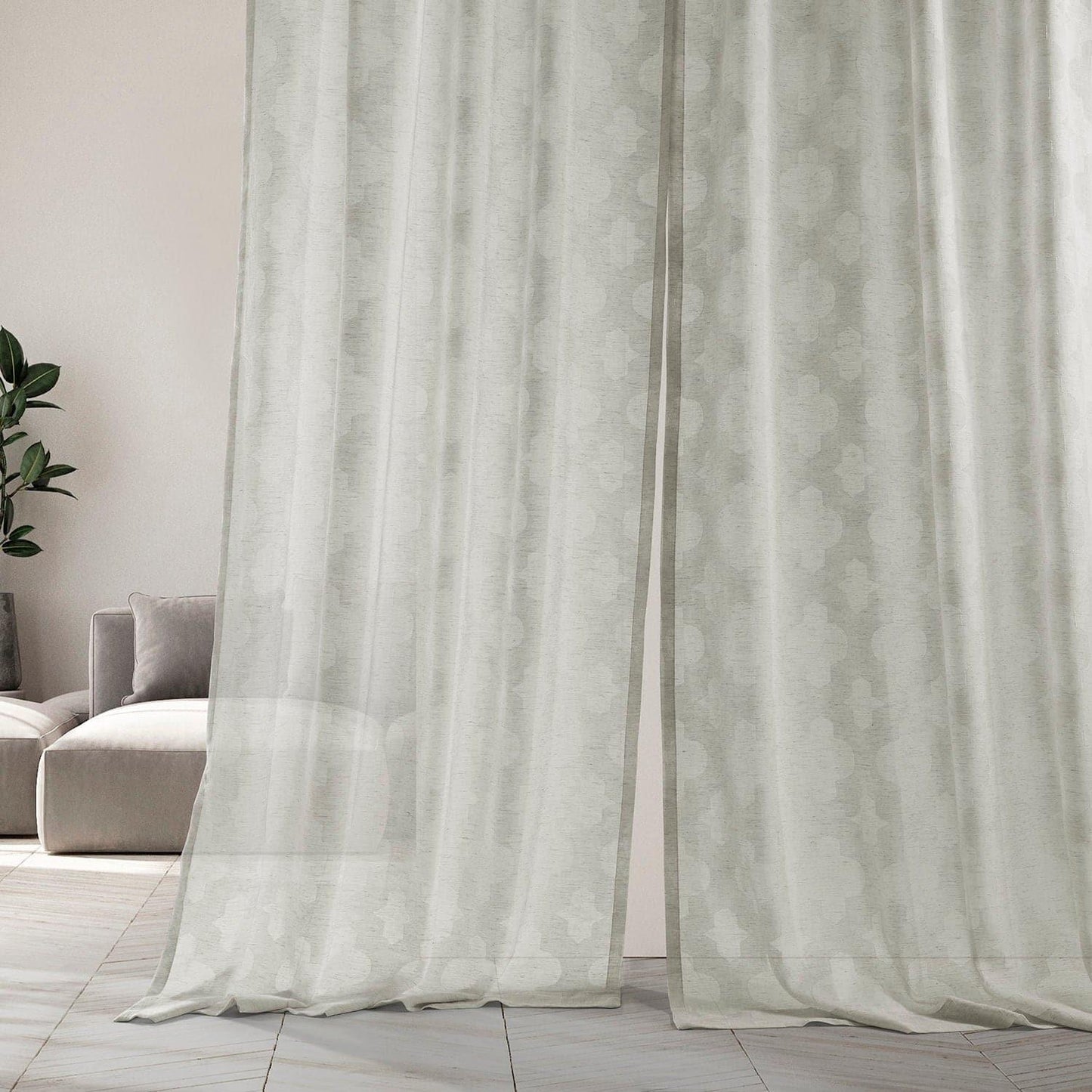 Calais Tile Cream Patterned Faux Linen Sheer Curtain - HalfPriceDrapes.com