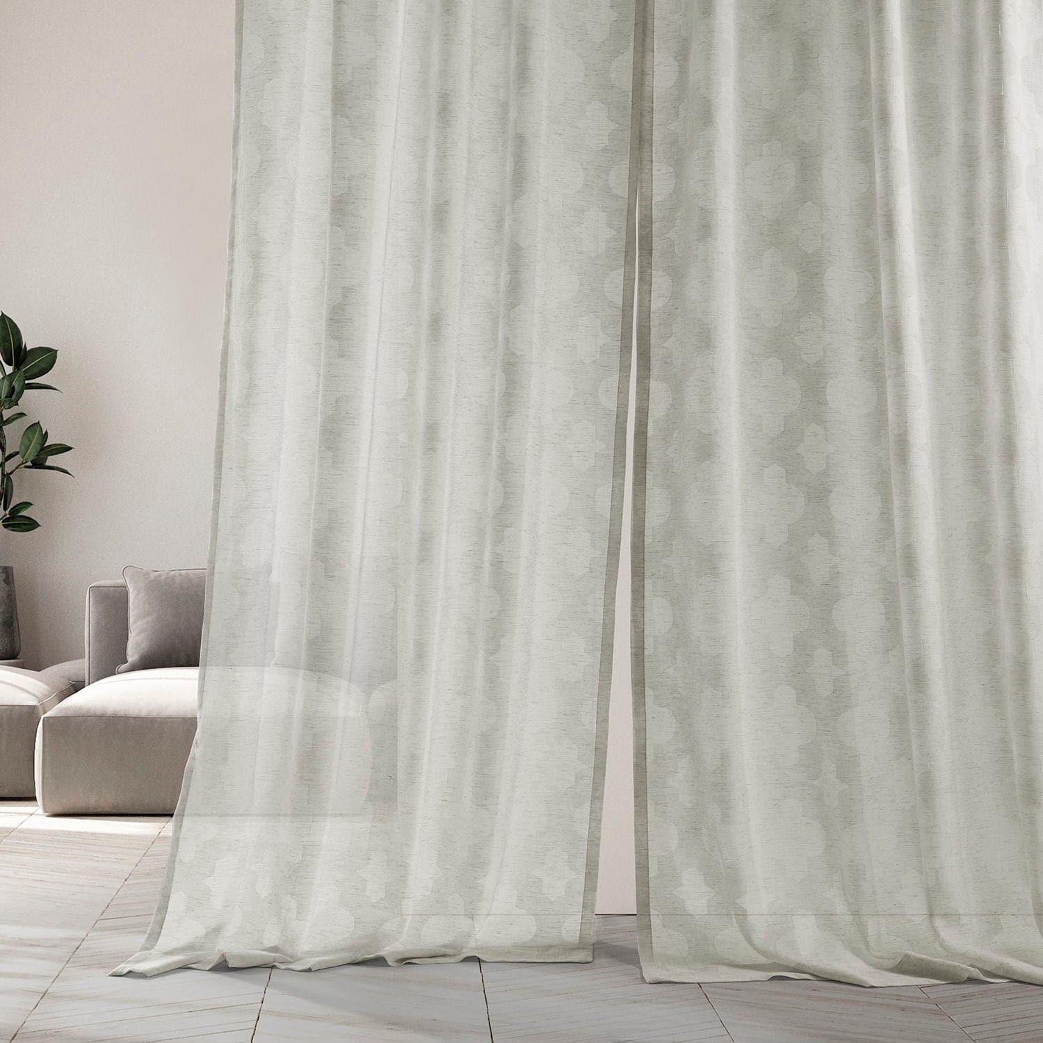 Calais Tile Cream Patterned Faux Linen Sheer Curtain - HalfPriceDrapes.com