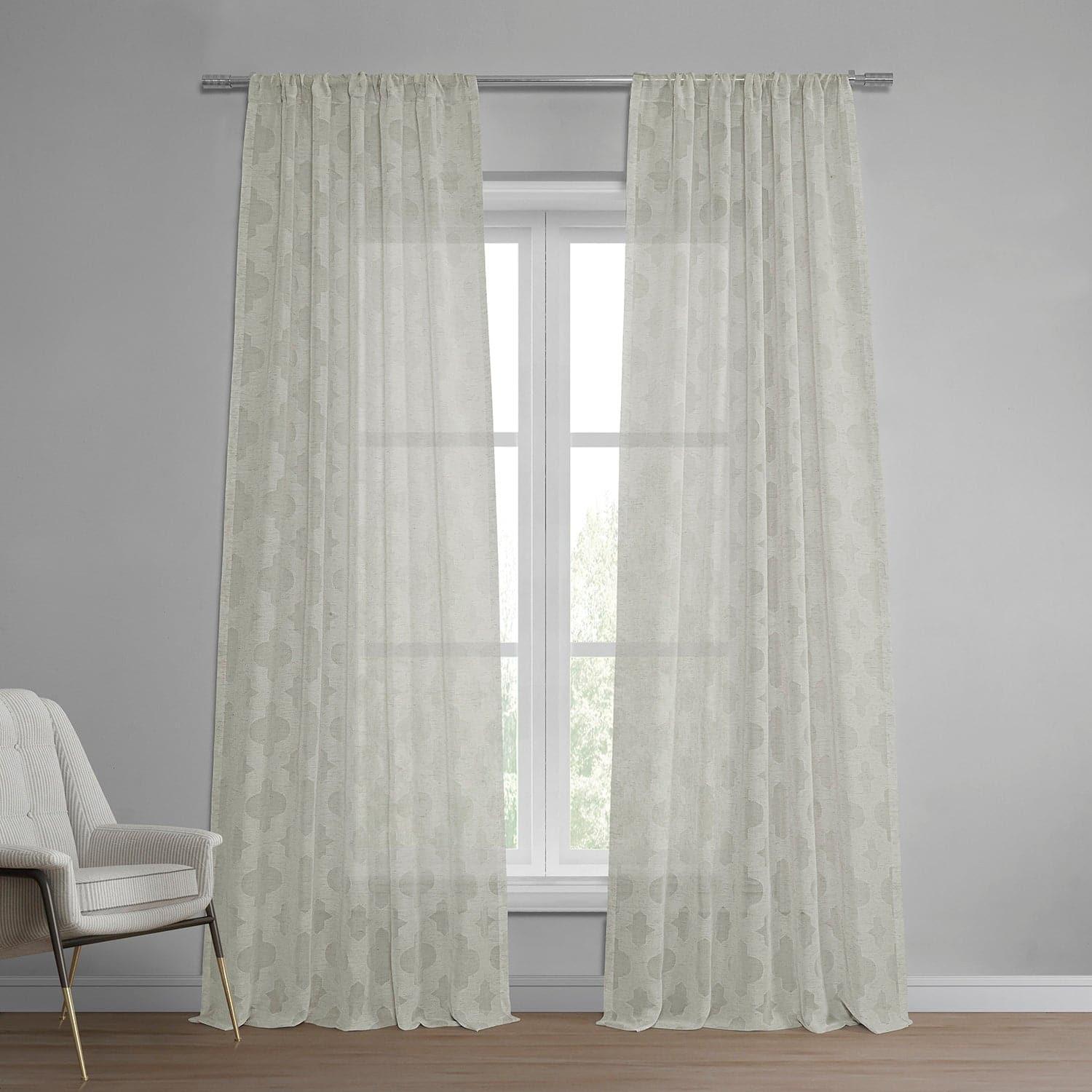 Calais Tile Cream Patterned Faux Linen Sheer Curtain - HalfPriceDrapes.com