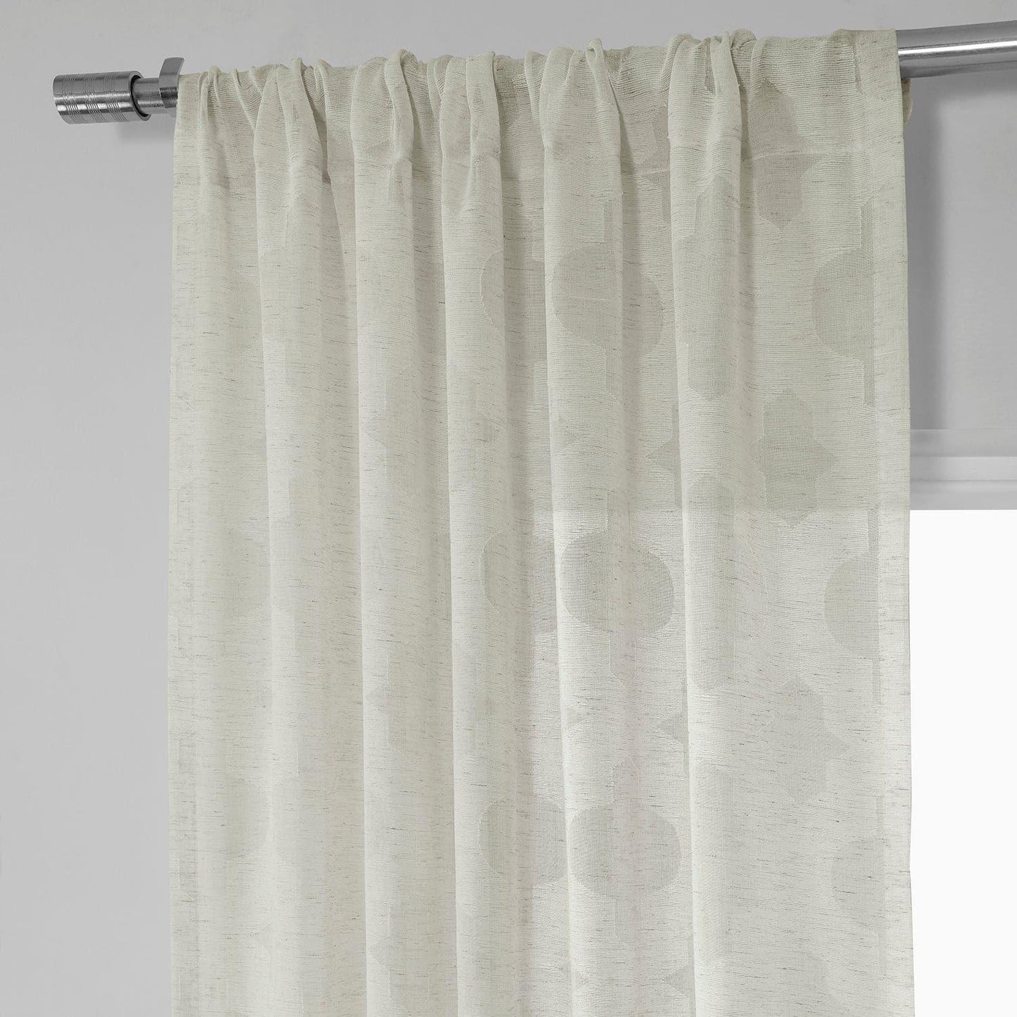 Calais Tile Cream Patterned Faux Linen Sheer Curtain - HalfPriceDrapes.com