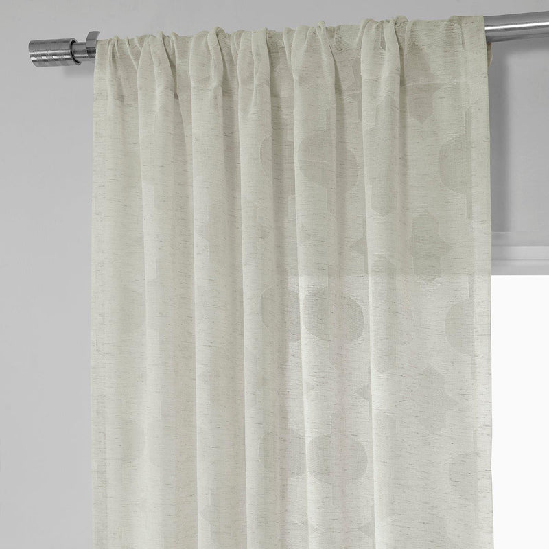 Calais Tile Cream Patterned Faux Linen Sheer Curtain - HalfPriceDrapes.com
