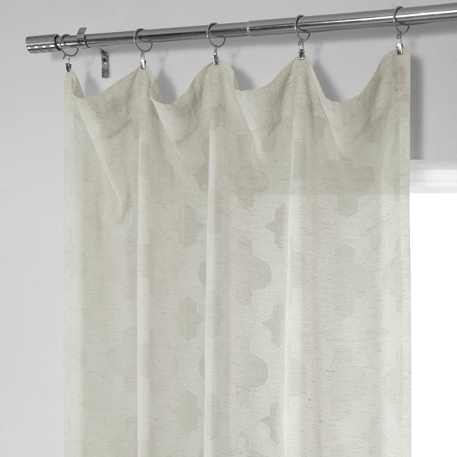 Calais Tile Cream Patterned Faux Linen Sheer Curtain - HalfPriceDrapes.com