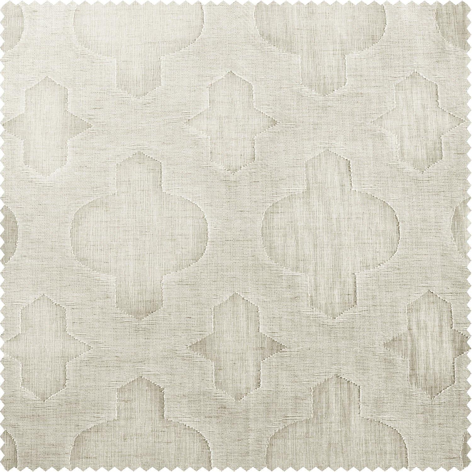 Calais Tile Cream Geometric Patterned Faux Linen Sheer Curtain