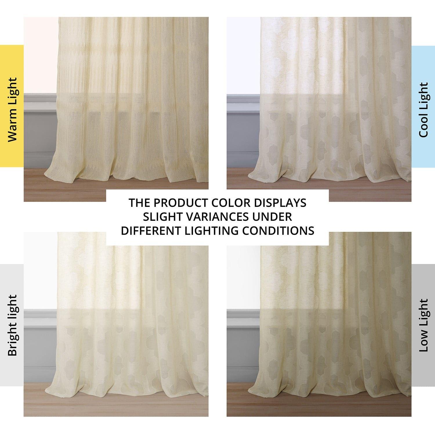 Calais Tile Beige Patterned Faux Linen Sheer Curtain - HalfPriceDrapes.com