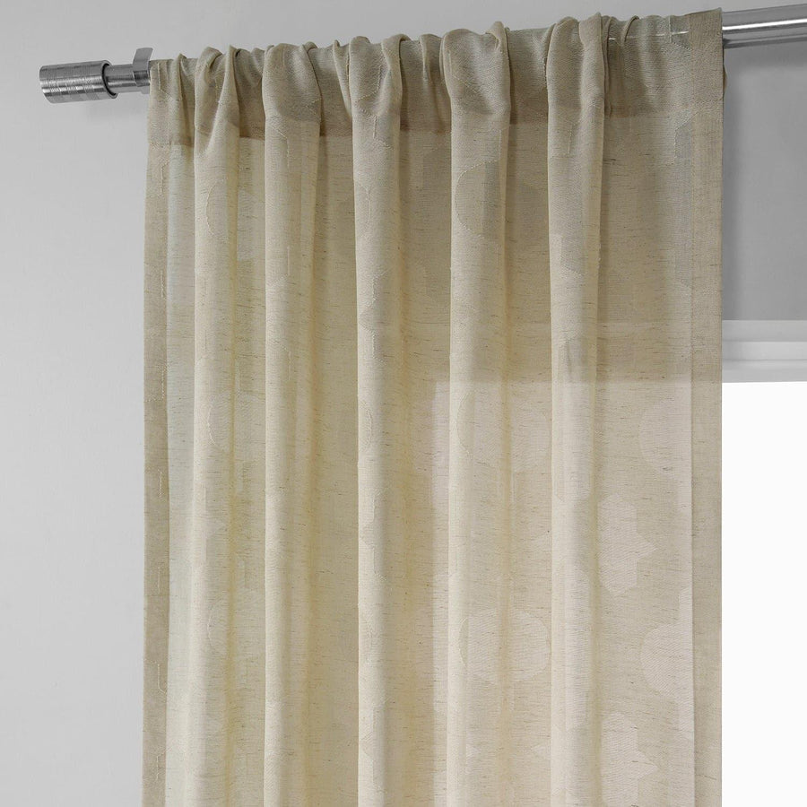 Calais Tile Beige Patterned Faux Linen Sheer Curtain - HalfPriceDrapes.com