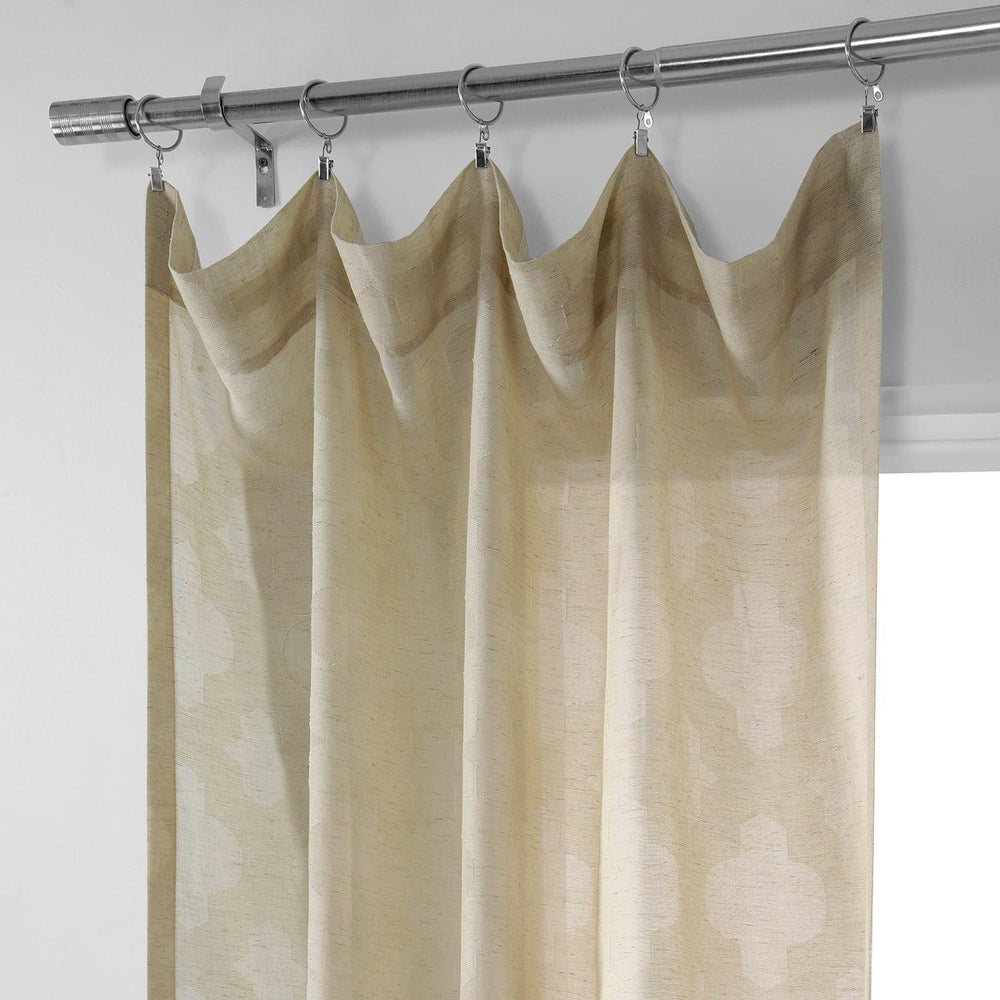 Calais Tile Beige Patterned Faux Linen Sheer Curtain - HalfPriceDrapes.com